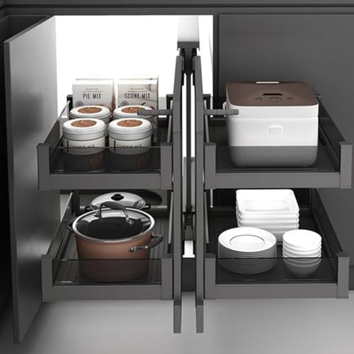 Locuetyn Organizer da cucina ad angolo, organizer estensibile con 4 cestini, spazio di archiviazione estensibile per cucina e bagno