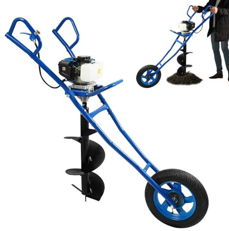 DHQCQL Tarière électrique à essence, 2 temps, 52 cc, avec entonnoir, 1,46 kW, pour semis forestiers, fermes, supports de vigne, plantation de légumes (bleu)