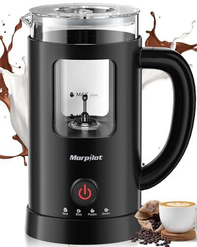 Milk Frother Electric 4 in 1-600ml Automatic Milk Frothers Large Capacity Milk Heater and Warmer Glass Visible Milk Steamer for Coffee Hot Chocolate Cappuccino Latte, Black