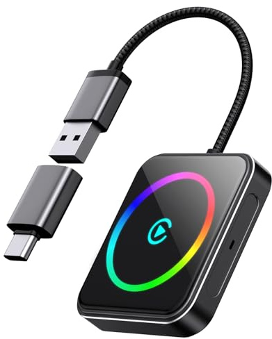 Wireless CarPlay Adapter, Converts Wired Car Play to Wireless, Instant Auto-Connect, Low Latency with USB-A/C Connector, Plug and Play CarPlay Adapter Compatible with Android 11+, iOS 10+ (Black)