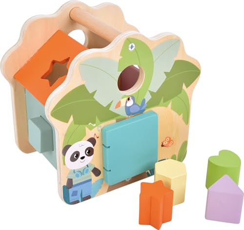 small foot Steckwürfel Haus „Jungle Friends“, Motorikspielzeug aus FSC® 100%-zertifiziertem Holz, für Kinder ab 12 Monaten, 12767, Rot, Blau, Gelb, Grün, Orange