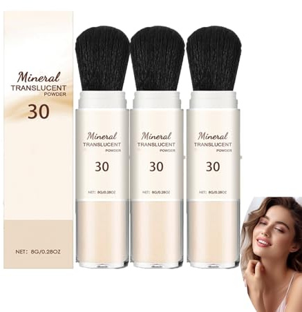Poudre fixatrice minérale translucide avec pinceau – légère, contrôle du sébum, finition mate, protection solaire, longue tenue pour un look naturel, idéale pour les activités de plein air ! (3pcs)