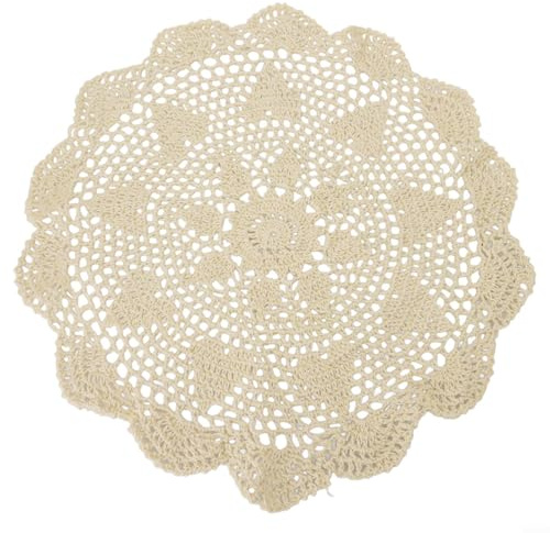 Sandyseptember Mantel de encaje redondo vintage hecho a mano de ganchillo de algodón, tapete decorativo hueco para comedor en casa, cafetería o decoración de mesa de eventos, tamaños blanco y beige