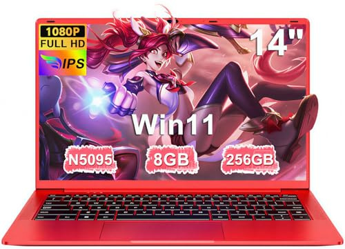 Ordenador Portátil 14 Pulgadas Win11 Celeron N5095 Upto 2,9 GHz LPDDR4 Portatiles 8GB RAM 256GB SSD TF 1TB 5G WiFi 1920*1080 FHD USB 3.0 Laptop Película Protectora Español - Rojo Cuerpo Metálico5