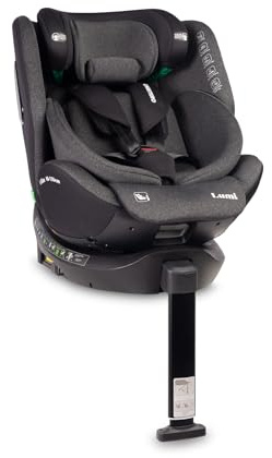 CARETERO - Lumi i-Size Kindersitz für Kinder - Kindersitzerhöhung Auto Kinder 40-150 cm, 12 Jahre Schutz Autositz, 360° Drehbar, ISOFIX & Stützfuß, Belüftet, Memory-Schaum - Dunkelgrau