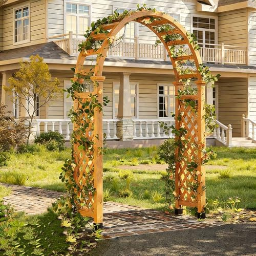 Gartenbogen, hölzerne Pergola mit Torbogen, Rankgitter für Kletterpflanzen, Bogenständer, Weihnachtsdeko-Pavillon für Garten, Hinterhof, Rasen, Hochzeit(Yellow)