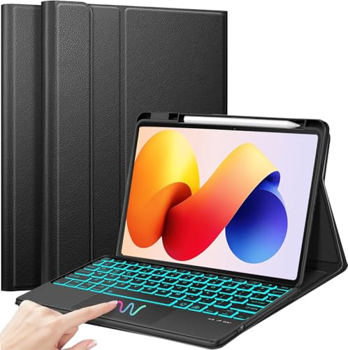 EatronChoi - Carcasa para teclado Xiaomi Redmi Pad 2 Pro 12.1 2025, teclado Bluetooth con teclado táctil, recargable y extraíble, retroiluminada en 7 colores