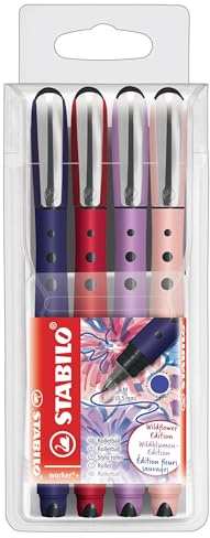 STABILO - Tintenroller - worker+ NatureCOLORS Wildflower - 4er Pack - mit frischen und modernen Farben - Schreibfarbe blau