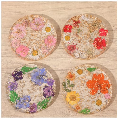 Classicseali 4PCS Flower Coasters, 8.7cm/3.4Inch, Non-Slip Resin Coasters