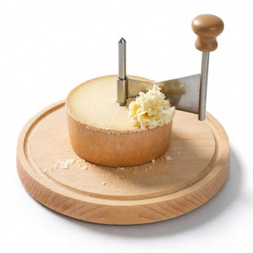 Cortador de queso redondo para queso Tete de Moine queso y chocolate, cortador de queso con hoja de acero inoxidable y base de madera