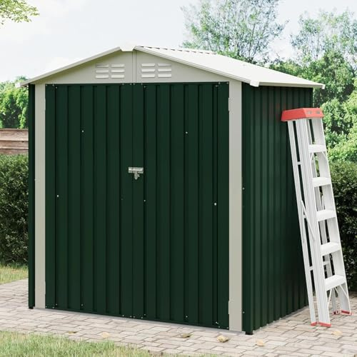 GarveeMore Metall Gerätehaus, Gartenschrank Wasserdicht Für Outdoor Terrasse, Gartenhaus, Garten Geräteschuppen Für Fahrräder,Werkzeuge & Rasenmäher, 183x122x183cm