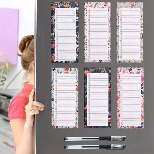 Magnetisk anteckningsbok, 6 st magnetiska anteckningsblock, inköpslista magnetiskt kylskåp, magnetisk att göra-listablock, för att göra lista, inköpslagsblock, kylskåp magneter anteckningsblock