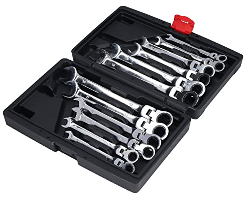 Jeu de Clés à Cliquet 72 Dents clé Mixte à Tête Flexible pour Outil de Garage de Voiture en Acier 12 Pièces