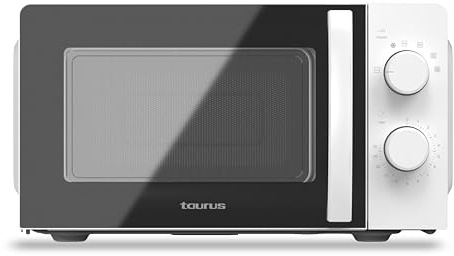 Taurus Instant Microondas 700W 20L con Función Descongelar, 6 Niveles de Potencia, Temporizador 30 Min y Puerta Full Glass de Cristal Templado