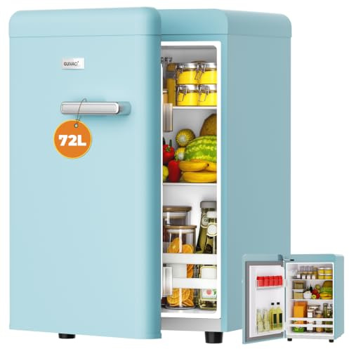 GUIVACI Retro Kühlschrank 72L – Leise (43 dB), 7-stufige Kühlregelung, LED-Innenbeleuchtung, für Schlafzimmer, Büro, Küche & Bar（grün）