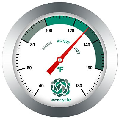 Ecocycle Backyard Compost Thermometer - 20 Stainless Steel Stem - Color-Coded Temperature Zones - 40-180F Range - Monitor Interior Temperatures of Your Compost Bin