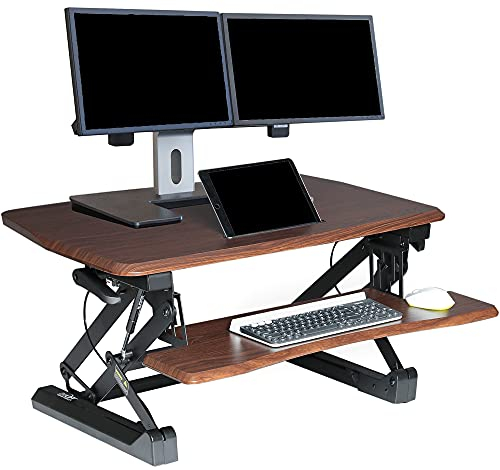 Seville Classics OFF65840 Tavolo da Lavoro Regolabile in Altezza, Metallo Legno, Noce, 90 cm x 59-69 cm x 15 bis 48.5 cm - Stand Scrivania con Altezza Regolabile