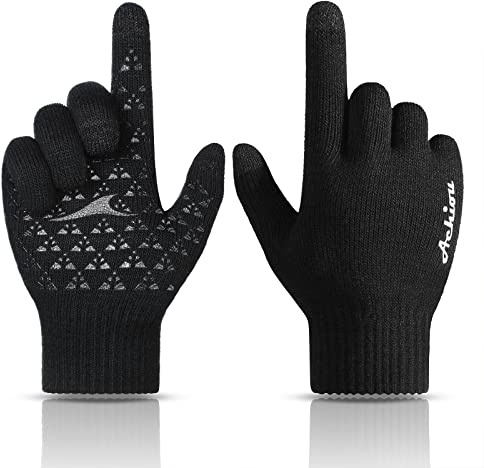 Achiou Winter-Strickhandschuhe, Touchscreen-Funktion, warm, Thermo-Futter, elastische Manschette, Texting, rutschfest, 3 Größen zur Auswahl für Damen und Herren