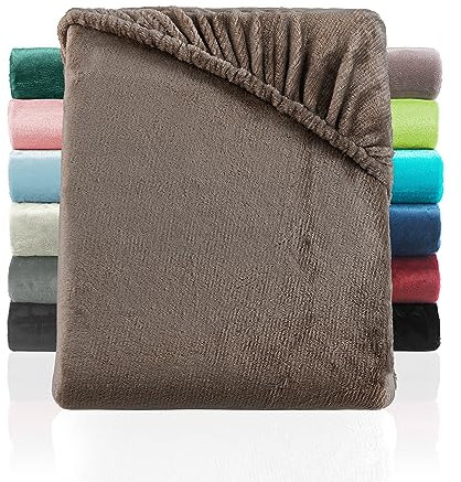 BaSaTex Cashmere Touch Plüsch Premium Spannbettlaken für Topper Matratzen - SUPER Soft Flauschiges Winter Spannbetttuch Nicky Teddy - wärmendes Bettlaken | 180x200-200x200 cm | Farbe: Taupe