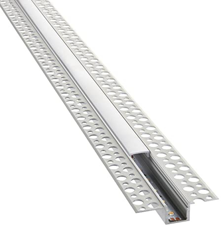 Plaster-In Aluminum LED Profile With Frosted Diffuser - Ceiling LED Profile With White Cover For LED Tape Or Strip - Trimless Plaster Channel Extrusion For Under Cabinet, Shelf, Table | 2 Meters