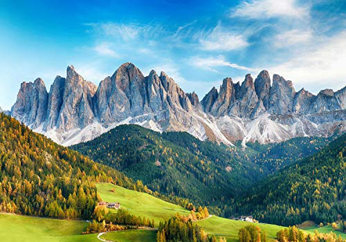 wandmotiv24 Fototapete Landschaft Berge Wald Bäume, L 300 x 210 cm - 6 Teile, Wanddeko, Wandbild, Wandtapete, Gebirge Dolomiten M6187