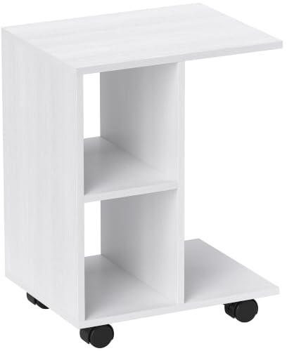 HOMCOM Beistelltisch in C-Form Couchtisch mit Rollen 45 x 35 x 58 cm Weiß | Kaffeetisch, Tragbarer Sofatisch, für kleine Bereiche