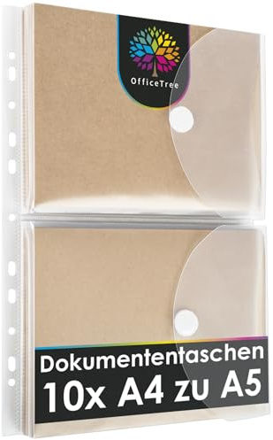 OfficeTree Dokumententasche A5 10er Set mit Klettverschluss | Abheftleiste mit Multi-Euro-Lochung, 120 Lochverstärker