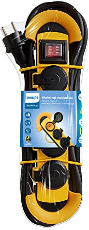 Philips Multiprise Quadruple - SPN5140YC/39 230V - Jaune/Noir - Étanche à la Poussière et à l'eau - Extérieur