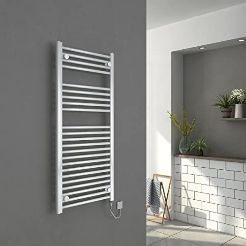 Warmehaus 250w Electric Heated Towel Rail Radiator Warmer 1100 x 500mm Bathroom Electric Towel Radiator Rad White Straight Towel Warmer
