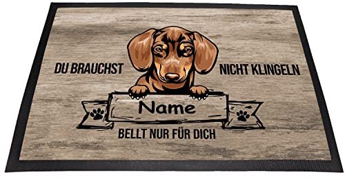 Tierisch-tolle Geschenke Fußmatte Hund „Du brauchst Nicht klingeln“ mit Hundemotiv und Namen (über 70 Rassen verfügbar) | Innen | Außen | Waschbar | Witzig |Personalisiert (Dackel 1)