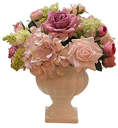 FKJLUN Bouquet Artificielle avec Vase Fleur Rose Artificielle de Luxe Rose avec Vase Table Stand Party Decor décoration de la Maison Arrangement de Fleurs