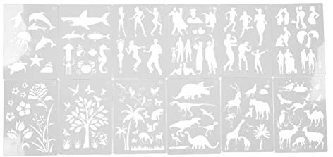 HERCHR 12 A4-Malschablonen, Liebesmuster-Malschablonen, Tiere, Pflanzen, Menschen, Meereslebewesen, Dinosaurier-Bastelschablonen, Kunststoffschablonen für Tagebuchmalerei