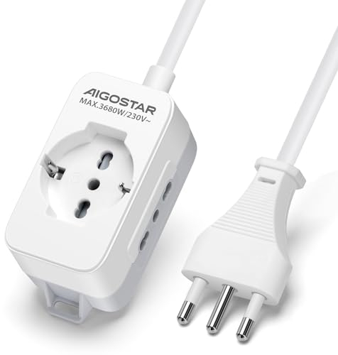 Aigostar Multipresa Ciabatta Elettrica a 3 Posti, 16A Potenza 250V, P40, P17/P11 Cavo 1,5m. Color Bianca e Grigia