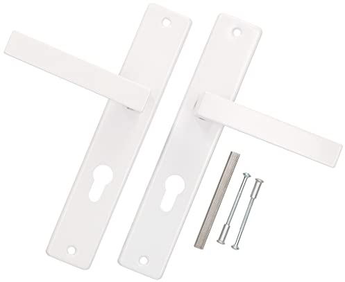 KOTARBAU® Juego de manillas para puerta, Manilla con bocallave 72 mm, Manijas de puerta de acero inox, 2 Manetas de placa larga, Palancas cuadradas, Picaportes BLANCOS, Interior y exterior
