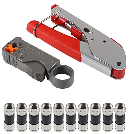 DIANN Kit de herramientas de compresión coaxial para crimpadora de cables coaxiales con 10 conectores F RG6 RG59