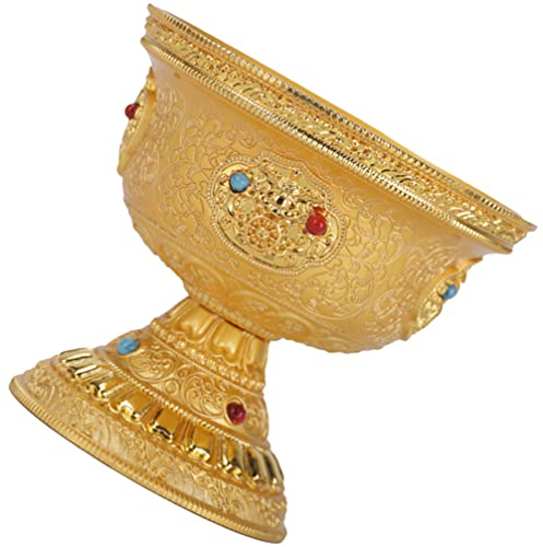 Veemoon Taza De Buda Cuenca De Agua Tibetana Cuenco Tradicional De Latón Tallado Copa De Ofrenda De Agua Dorada Cuenco De Agua del Templo Santo Bendición Bandeja De Frutas Altar Cobre Yoga