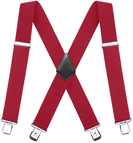 FACATH Herren Hosenträger X Style 5cm Breite 2 Zoll Heavy Duty für Hosen Mit 4 Starken Metallclips, Smoking Verstellbare und Elastische für Herren und Damen Hosen (Rot)