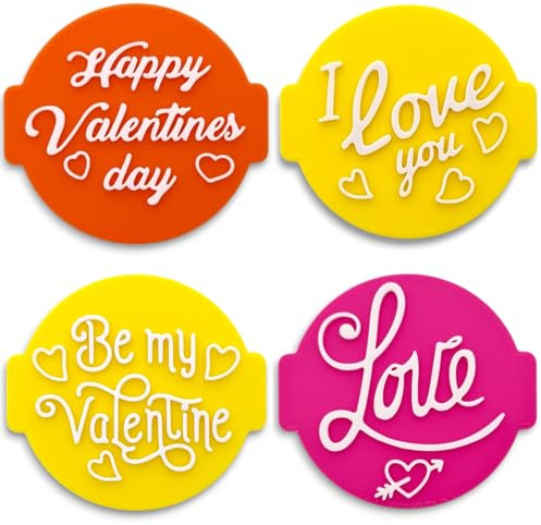 Happy Valentines Day (Set of 4 Stamps) Embosser Stamp for Fondant, Icing, Cupcake, Cake, Biscuits, Decoration