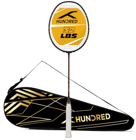 HUNDRED Rock 88 Carbonfaser Badmintonschläger, besaitet, mit Vollschlägerhülle | Für Fortgeschrittene Spieler | Gewicht: 78 g | Maximale Saitenspannung: 32 lbs