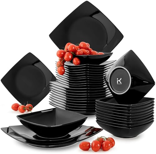 konsimo Servizio da tavola per 12 persone - Set di piatti EPIRI Modern 36 pezzi - Servizio da tavola - Servizio e stoviglie - Servizio per la famiglia - Stoviglie Nero lucido - Piatti - Nero lucido