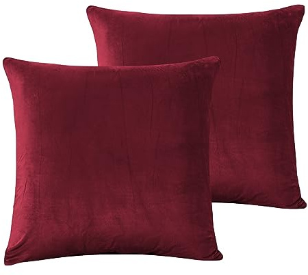 Damier Plüsch Kissenbezug 80x80cm Winter Flauschig Cashmere Touch Kissenhülle Weinrot Flanell Biber Plüschkissen 2er Set Kopfkissenbezug mit Reißverschluss