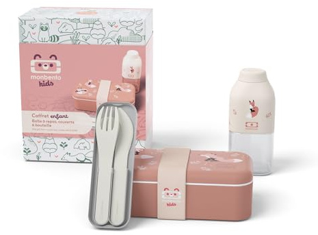 monbento - Geschenkbox Kinder Mittagessen - Mit Lunchbox MB Foodie Fox, Trinkflasche MB Positive S, Besteckset MB Pocket Color - Ideal für Mittagessen oder Snacks in der Schule/Park - Fuchs