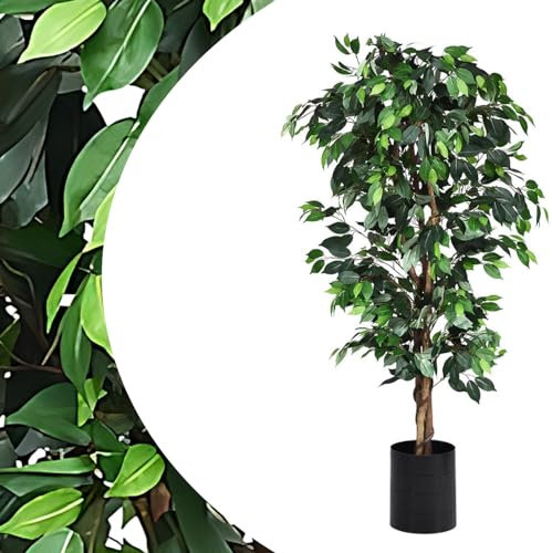 SPOTRAVEL 6FT Artificial Ficus Tree, Greenery Fake Plant with Pot & Realistic Leaves, Standing Decorative Tree for Living room Hallway Bathroom (1)