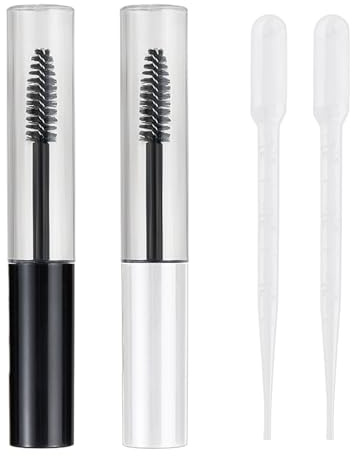4 Stück 10ml leere Röhrchen mit Mascara-Bürsten, 2 Stück Pipetten-Tropfer, nachfüllbare leere Mascara-Röhrchen, klare leere Probenröhrchen, Mascara-Container-Flaschen, praktische Zauberstab-Röhrchen