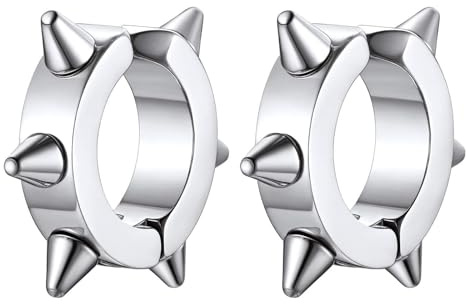 JewelryWe Schmuck Herren Damen Ohrringe, Edelstahl Strass ohne Loch Fake Creolen Ohrstecker Ohrclips Klappcreolen Huggie, Silber Gold Schwarz