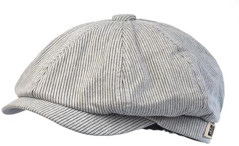 SOYNIA Barett Baskenmützen Für Herren Streifen Kappe Casual Achteckiger Hut Vintage Soft Berets Kappe Visier 56-59Cm Hellgrau
