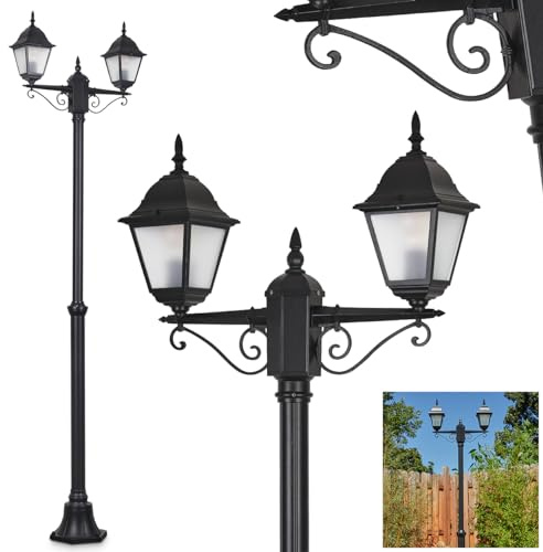 HOFSTEIN Kandelaber Naofe, Außenwegeleuchte aus Metall/Milchglas in Schwarz, Wechselscheiben Klar, Wegeleuchte im Landhaus/Antik/Vintage-Design für Garten, Terrasse, Hof, max. 220 cm, 2 x E27, IP44
