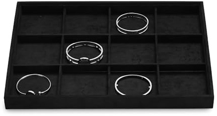 Oirlv Schwarz Mikrofaser Schmuck Tablett, | Schmuckaufbewahrung Schublade,Ring Ohrringe ketten Display Organizer Tabletts(35X24 CM)