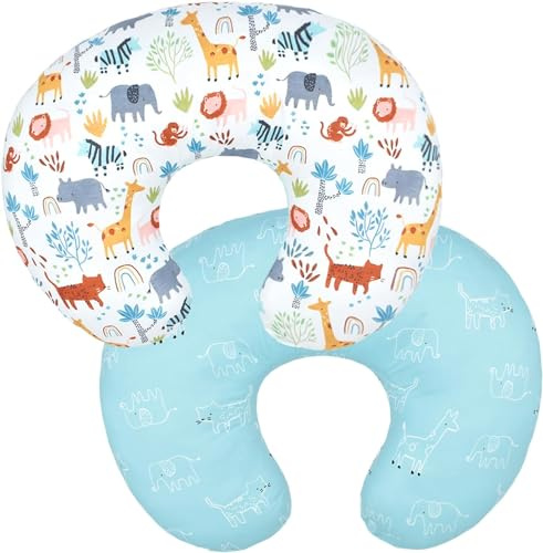 Aisawate Nursing Pillow Cover Stretchy Removable Infant Cotton Pillow Slipcovers for Baby Boy Girls Breastfeeding Moms Two-Sided Design (Cute Animals)
