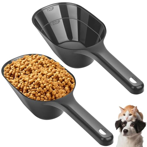 Aosnare 2 cucharas de comida para perros, cuchara de comida para mascotas, tazas medidoras de comida para gatos, cómoda cuchara de mango largo para perros, gatos, hurones y conejos, 1 cuchara de